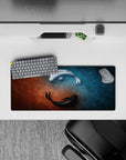Compact 28x12 desk mat highlights black and white koi for immersive tranquility and visual balance