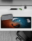 Intense 32x12 desk mat features light and dark koi with intricate water ripples for immersive zen vibes