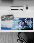 32x12 inches mouse pad with Zero Two, Ichigo, and the squad design, featuring overgrown ruins and soft blue hues for a hopeful, post-apocalyptic vibe.