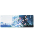 Compact 32x12 inches mouse pad with Zero Two, Ichigo, and the squad in dynamic poses amidst overgrown ruins, with soft blue tones for an adventurous effect.