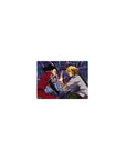 Classic anime mouse pad 14x10 inches with two warriors clashing swords amid lightning and debris.