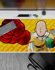 Bright orange, yellow, and white anime desk pad 40x20 inches with clean bold print and calm power vibe.
