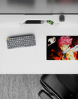Fiery black-and-orange splatter anime mouse pad 14x10 inches with intense heat and dramatic contrast.