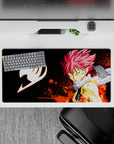 32x16 inches anime mouse pad in deep black with blazing orange flame bursts for an intense, fiery vibe.