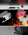 40x20 inches anime desk pad in deep black with orange splatter and flame bursts for intense fiery mood.