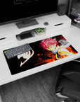 32x16 inches anime mouse pad showing Natsu Dragneel with battle marks, pink hair, scarf, and flaming arm.