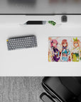 14x10 inches classic anime girl mouse pad in pink spring light with violet, blue, green, and red floral pops.