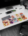 32x16 inches anime girl mouse pad showing five cheeky kimono girls smiling like a tiny spring festival scene.