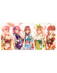32x16 inches anime girl mouse pad with five girls in spring kimonos, floral obi bows and playful poses.