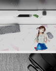 36x16 inches cute summer mouse pad in soft white with pastel confetti, glossy eyes, bright cheerful vibe.