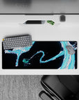 Demon Slayer-inspired mouse pad, 32x12 inches, with Tanjiro’s dynamic Water Breathing technique for stylish workspaces.