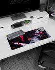 28x12 inches anime mouse pad showing a masked warrior mid-swing, blood-streaked blade and glowing red visor.