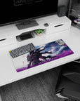 28x12 inches anime girl mouse pad showing Aria Terra calm in helmeted armor as pink petals whip past.
