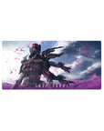 Anime girl mouse pad 32x16 inches featuring Aria Terra in graphite armor with wing blades and petals.