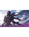 Aria Terra battle-tech angel anime girl desk pad, graphite armor and wing blades, 40x20 inches.