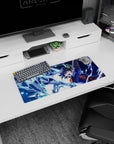 28x12 inches anime mouse pad showing a shouting duelist raising a card as a silver dragon dives in.