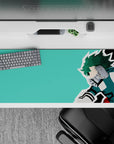 Dynamic 36x16 desk pad highlights Deku's unwavering heroism with clean, striking art for fan setups