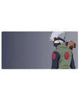 32x16 inches anime mouse pad with Kakashi Hatake and Pakkun on a cool gray background, clean desk style.