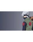 40x20 inches anime desk pad with Kakashi and Pakkun on a cool gray background, clean desk setup look.
