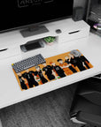 Haikyuu Karasuno lineup anime mouse pad 28x12 inches with spiky-haired players and green-red balls.