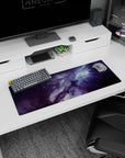 Space cloud scene 32x12 inches mouse pad showing swirling nebula mist with scattered tiny stars.