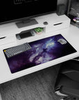 32x16 inches mouse pad showing swirling nebula clouds in space with tiny stars and misty glow.