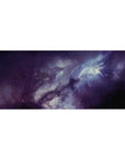 Galaxy nebula desk pad with star-speckled misty gradients, 36x16 inches.