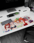 36x16 inches anime girl desk pad featuring a red frill bikini girl sipping a rainbow drink.