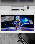 32x16 inches mouse pad with Goku in Ultra Instinct, capturing his serene strength and cosmic power for a dynamic workspace design.