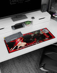 32x12 inches anime mouse pad showing Astray Red Frame Kai facing a red-haired pilot girl in a playful pose.