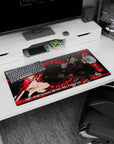 32x16 inches anime mouse pad showing Astray Red Frame Kai facing a red-haired pilot girl, katana energy.