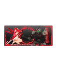 28x12 inches anime mouse pad with Gundam Astray Red Frame Kai, pilot girl, neon HUD rings, hex tech.