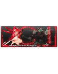 32x12 inches anime mouse pad with Gundam Astray Red Frame Kai, neon HUD rings, and hex tech backdrop.