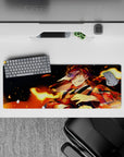 32x12 inches mouse pad featuring a warrior surrounded by blazing flames, perfect for creating a fiery, intense atmosphere on your desk.