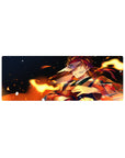 Compact 32x12 inches mouse pad with a fierce warrior and flames, ideal for bringing intense action and energy to smaller desks.