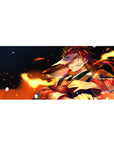 Warrior-themed desk pad with blazing flames, 36x16 inches, capturing the energy of battle and a fighter’s fierce determination.