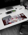 32x12 inches mouse pad showing a silver-haired demon girl with ribbon shapes and piercing pink eyes.