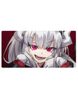 Anime girl mouse pad 32x16 inches with silver-haired demon girl, ribbons, pink eyes, crisp anime print.