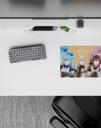 KonoSuba anime mouse pad 14x10 inches featuring Aqua, Darkness, and Megumin in pastel panels with vibrant colors.