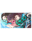 32x16 inch mouse pad featuring Tanjiro and Nezuko with dynamic water techniques from Demon Slayer