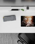 Anime mouse pad featuring Kirito and Asuna from Sword Art Online, 14x10 inches, set against a cosmic backdrop.