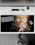 Mouse pad featuring Kirito and Asuna from Sword Art Online, 32x16 inches, set against a cosmic backdrop with glowing details.