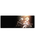 Anime mouse pad 32x12 inches featuring Kirito and Asuna from Sword Art Online, glowing in a cosmic backdrop.