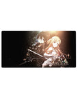 Anime mouse pad 32x16 inches featuring Kirito and Asuna from Sword Art Online, glowing against a cosmic backdrop.