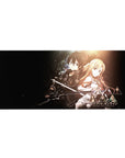Kirito and Asuna anime desk pad, 36x16 inches, features a cosmic backdrop with copper-gold hues, evoking their epic journey.