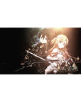 Desk pad 40x20 inches featuring Kirito and Asuna from Sword Art Online, set against a cosmic background with warm hues.