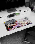 Hanekawa Tsubasa and Black Hanekawa sprawled, wink and paws on anime girl mouse pad 28x12 inches.