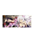 Bakemonogatari anime girl mouse pad 28x12 inches with Hanekawa and Black Hanekawa lounging, cat grin.