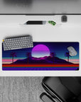 32x12 inches mouse pad with Neon Oasis Dusk, showcasing palm trees against a bold yet tranquil sunset, blending nature and technology in harmony.