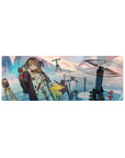 Arknights-inspired anime girl mouse pad 32x12 inches with icy blue floor, penguins, and hovering drones.
